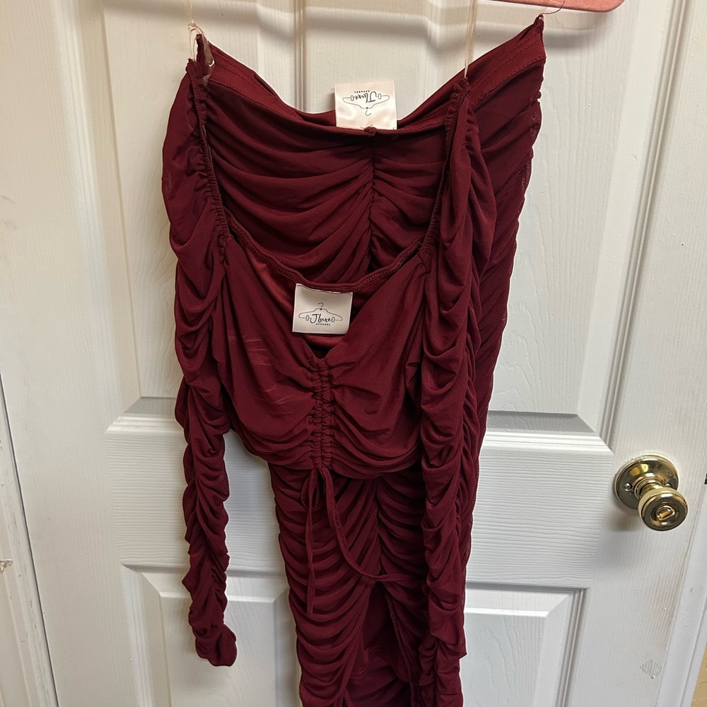 JLUXLABEL Deep Red Ruched Dress